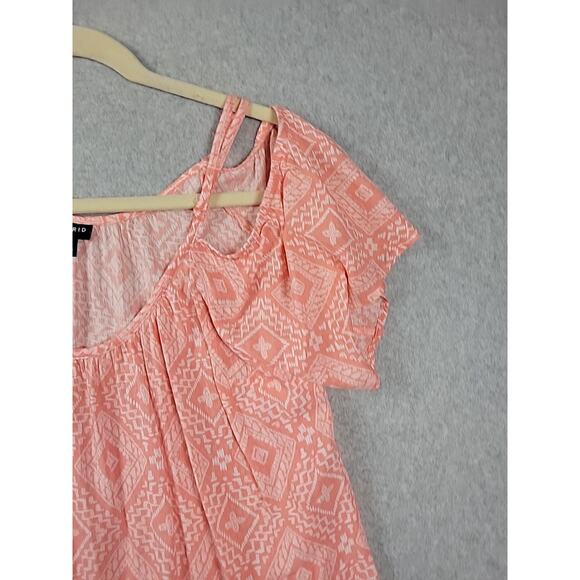 Torrid Peach Diamond Print Cold Shoulder SS Rayon Flowy Blouse Women's Plus 0X - Picture 4 of 12
